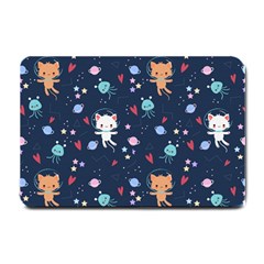 Cute Astronaut Cat With Star Galaxy Elements Seamless Pattern Small Doormat by Apen