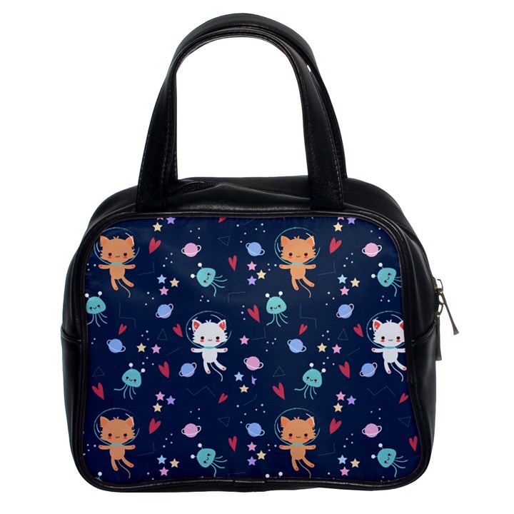 Cute Astronaut Cat With Star Galaxy Elements Seamless Pattern Classic Handbag (Two Sides)