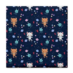 Cute Astronaut Cat With Star Galaxy Elements Seamless Pattern Face Towel by Apen