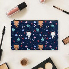 Cute Astronaut Cat With Star Galaxy Elements Seamless Pattern Cosmetic Bag (medium) by Apen