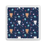 Cute Astronaut Cat With Star Galaxy Elements Seamless Pattern Memory Card Reader (Square) Front