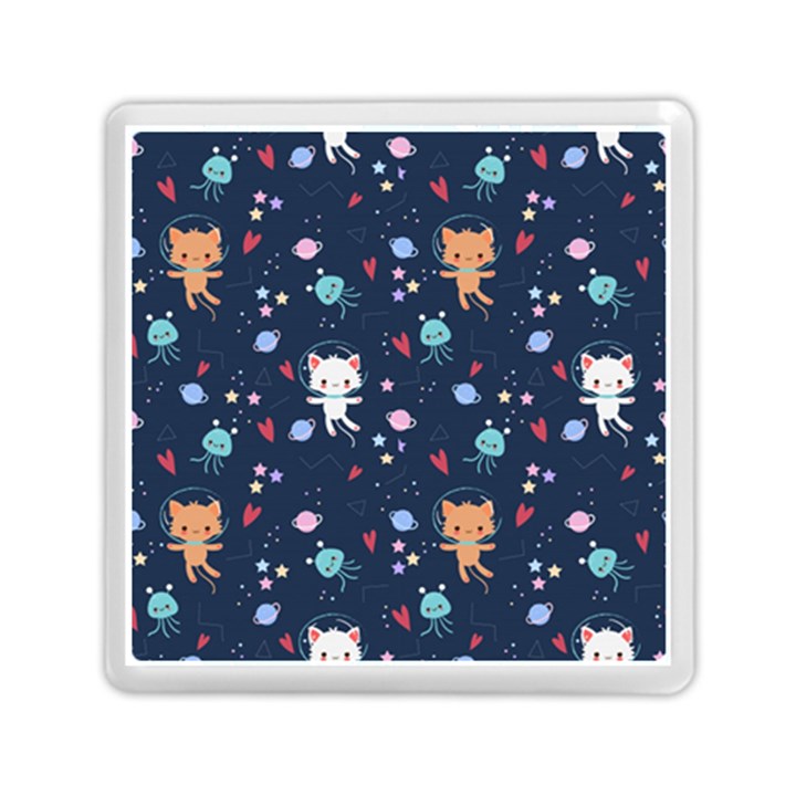 Cute Astronaut Cat With Star Galaxy Elements Seamless Pattern Memory Card Reader (Square)