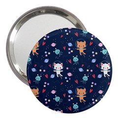 Cute Astronaut Cat With Star Galaxy Elements Seamless Pattern 3  Handbag Mirrors by Apen