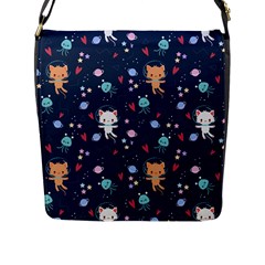 Cute Astronaut Cat With Star Galaxy Elements Seamless Pattern Flap Closure Messenger Bag (l) by Apen