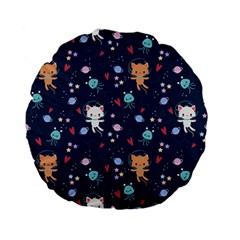 Cute Astronaut Cat With Star Galaxy Elements Seamless Pattern Standard 15  Premium Flano Round Cushions by Apen