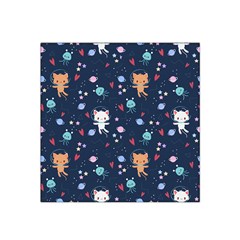 Cute Astronaut Cat With Star Galaxy Elements Seamless Pattern Satin Bandana Scarf 22  X 22  by Apen