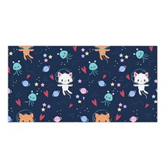 Cute Astronaut Cat With Star Galaxy Elements Seamless Pattern Satin Shawl 45  X 80  by Apen