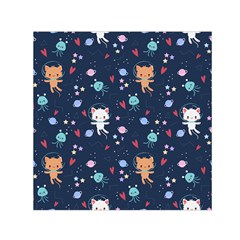 Cute Astronaut Cat With Star Galaxy Elements Seamless Pattern Square Satin Scarf (30  X 30 ) by Apen