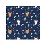 Cute Astronaut Cat With Star Galaxy Elements Seamless Pattern Square Satin Scarf (30  x 30 ) Front