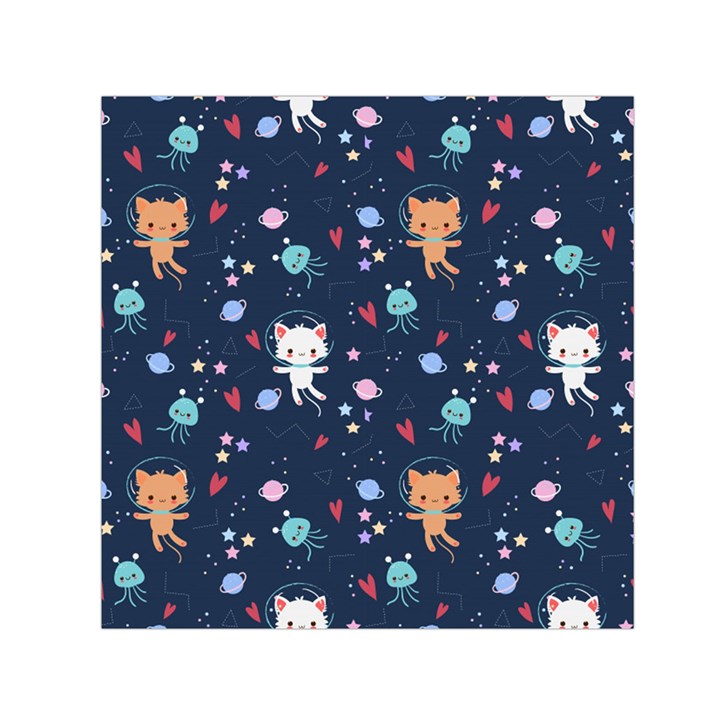 Cute Astronaut Cat With Star Galaxy Elements Seamless Pattern Square Satin Scarf (30  x 30 )