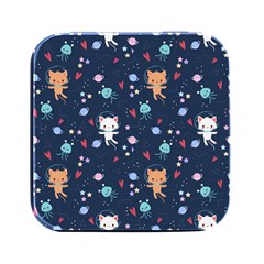 Cute Astronaut Cat With Star Galaxy Elements Seamless Pattern Square Metal Box (black) by Apen