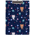 Cute Astronaut Cat With Star Galaxy Elements Seamless Pattern A4 Acrylic Clipboard Front