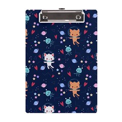 Cute Astronaut Cat With Star Galaxy Elements Seamless Pattern A5 Acrylic Clipboard by Apen