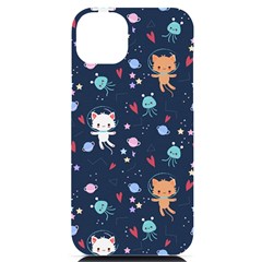 Cute Astronaut Cat With Star Galaxy Elements Seamless Pattern Iphone 14 Plus Black Uv Print Case by Apen