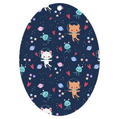 Cute Astronaut Cat With Star Galaxy Elements Seamless Pattern Uv Print Acrylic Ornament Oval by Apen