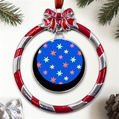 Background Star Darling Galaxy Metal Red Ribbon Round Ornament