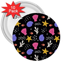 Sea Shells Pattern Wallpaper Fish 3  Buttons (10 Pack) 