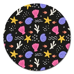 Sea Shells Pattern Wallpaper Fish Magnet 5  (round)