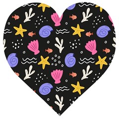 Sea Shells Pattern Wallpaper Fish Wooden Puzzle Heart by Maspions