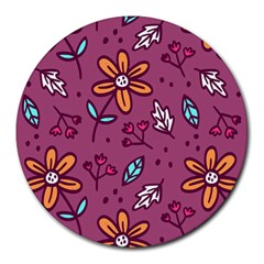 Flowers Petals Leaves Foliage Round Mousepad by Maspions