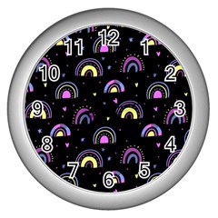 Wallpaper Pattern Rainbow Wall Clock (silver)