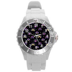 Wallpaper Pattern Rainbow Round Plastic Sport Watch (l)