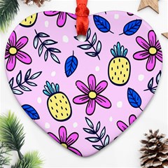 Flowers Petals Pineapples Fruit Heart Ornament (two Sides)