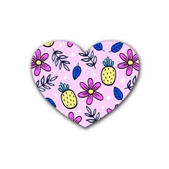 Flowers Petals Pineapples Fruit Rubber Coaster (heart)