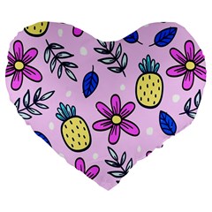 Flowers Petals Pineapples Fruit Large 19  Premium Heart Shape Cushions