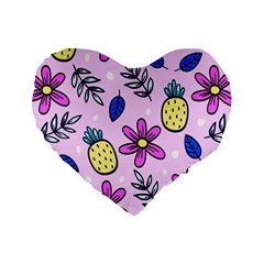 Flowers Petals Pineapples Fruit Standard 16  Premium Flano Heart Shape Cushions