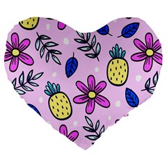 Flowers Petals Pineapples Fruit Large 19  Premium Flano Heart Shape Cushions