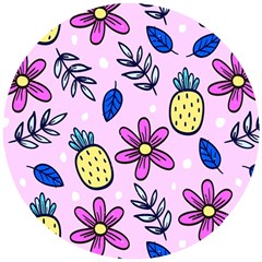 Flowers Petals Pineapples Fruit Wooden Puzzle Round