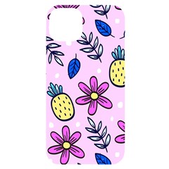 Flowers Petals Pineapples Fruit Iphone 14 Plus Black Uv Print Case by Maspions