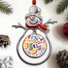 Abstract Pattern Background Metal Snowman Ornament