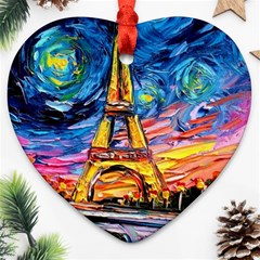 Eiffel Tower Starry Night Print Van Gogh Ornament (heart)