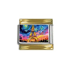 Eiffel Tower Starry Night Print Van Gogh Gold Trim Italian Charm (9mm)