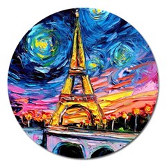 Eiffel Tower Starry Night Print Van Gogh Magnet 5  (round)