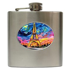 Eiffel Tower Starry Night Print Van Gogh Hip Flask (6 Oz) by Maspions