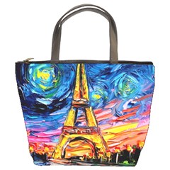 Eiffel Tower Starry Night Print Van Gogh Bucket Bag by Maspions