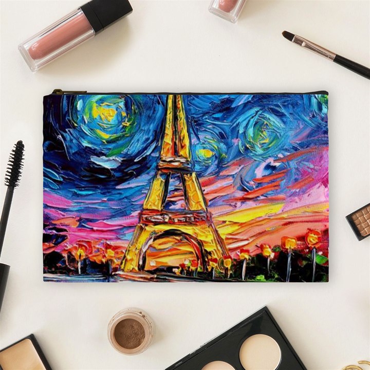 Eiffel Tower Starry Night Print Van Gogh Cosmetic Bag (Large)