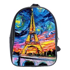 Eiffel Tower Starry Night Print Van Gogh School Bag (large) by Maspions