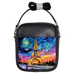 Eiffel Tower Starry Night Print Van Gogh Girls Sling Bag by Maspions