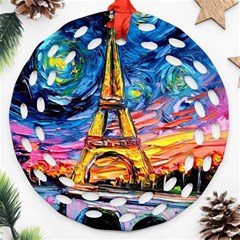 Eiffel Tower Starry Night Print Van Gogh Ornament (round Filigree)