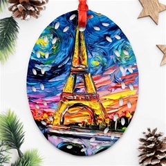 Eiffel Tower Starry Night Print Van Gogh Oval Filigree Ornament (two Sides)