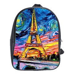 Eiffel Tower Starry Night Print Van Gogh School Bag (xl) by Maspions