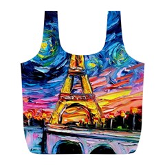 Eiffel Tower Starry Night Print Van Gogh Full Print Recycle Bag (l) by Maspions