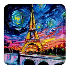 Eiffel Tower Starry Night Print Van Gogh Square Glass Fridge Magnet (4 Pack) by Maspions