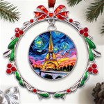 Eiffel Tower Starry Night Print Van Gogh Metal X mas Wreath Ribbon Ornament Front