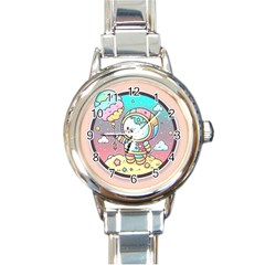 Boy Astronaut Cotton Candy Childhood Fantasy Tale Literature Planet Universe Kawaii Nature Cute Clou Round Italian Charm Watch by Maspions