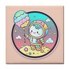 Boy Astronaut Cotton Candy Childhood Fantasy Tale Literature Planet Universe Kawaii Nature Cute Clou Tile Coaster by Maspions